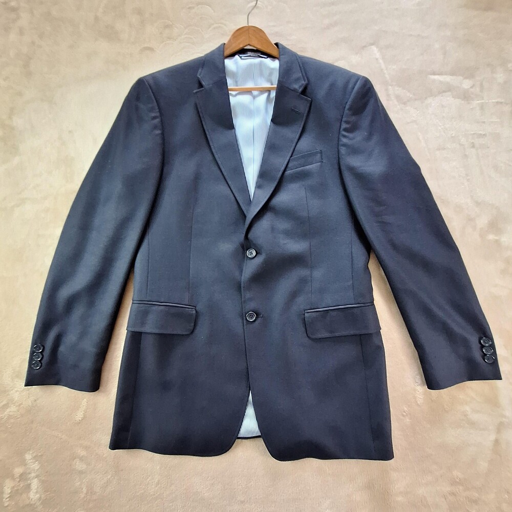 Tommy Hilfiger Blazer Mens 42 Navy Blue Wool Silk Blend Two Button Suit Jacket